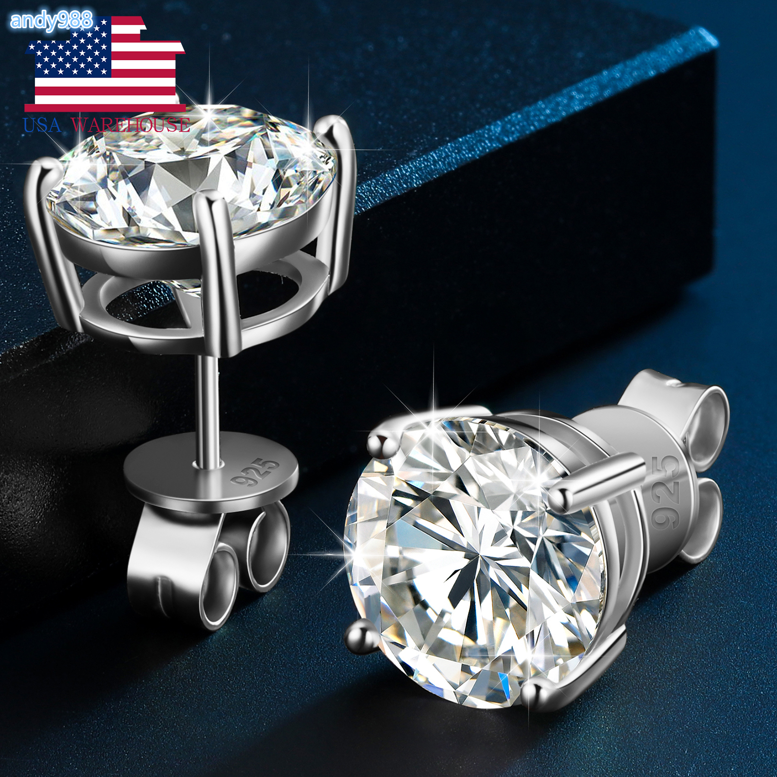 Online Store Hot Sale USA Warehouse 925 Sterling Silver VVS Moissanite Diamond Classic Screw Back Stud Earrings