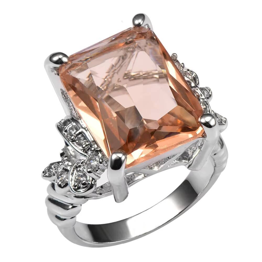 Porganite Antique Square Morganite Neil Mane Ring Rhodium Plated Durable for Wedding and Party Kay Jewelry