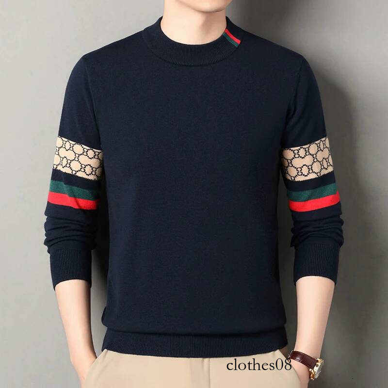 High end brand knitted sweater men's autumn winter trend European casual letter jacquard design round neck pullover