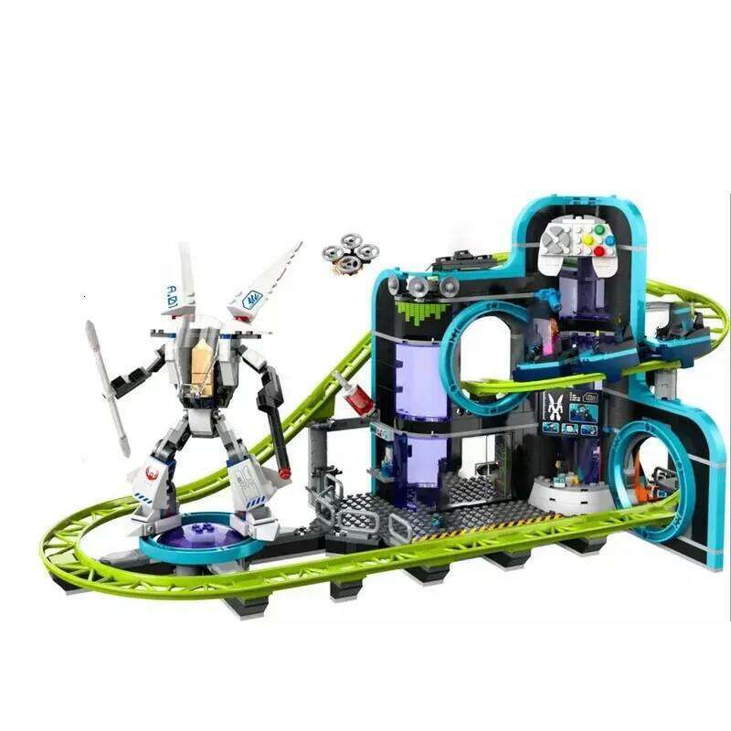 MOC 986Pcs City Series Robot World Roller Coaster Amusement Park Building Blocks Bricks Toy For Kids Boys Christmas Gift Z260306