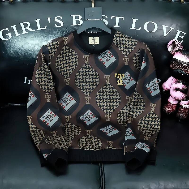 High-End Men's Hoodie 2025 Spring Autumn Thiened Long Sve round Ne Large Size Base irt Faionable And Sli
