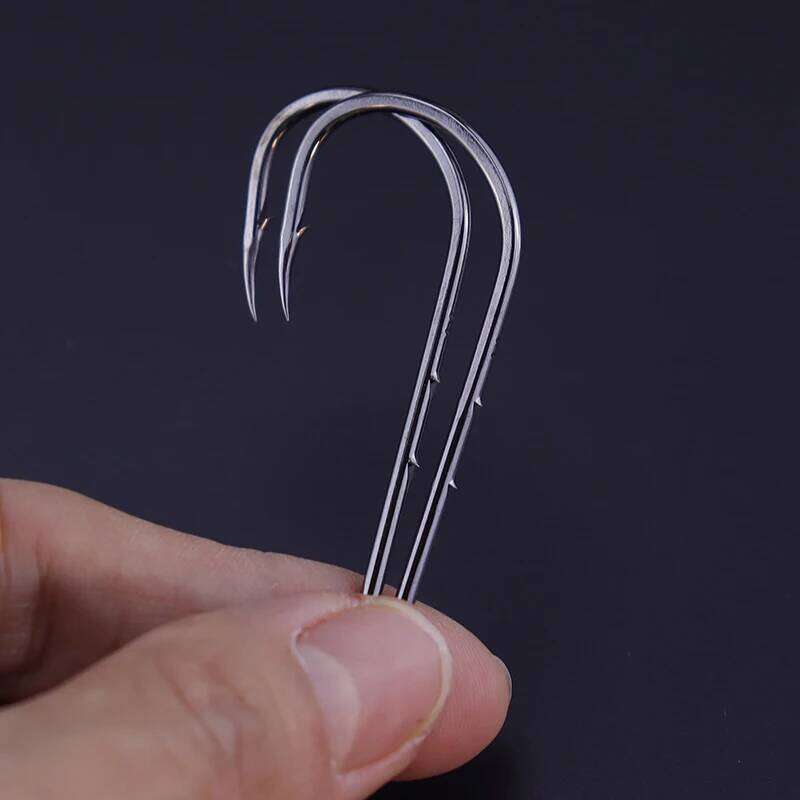 50pcs/lot hooks long shank anti-rust high carbon steel double bait keeper barbs fishhooks for fresh&saltwater fishing Y260305