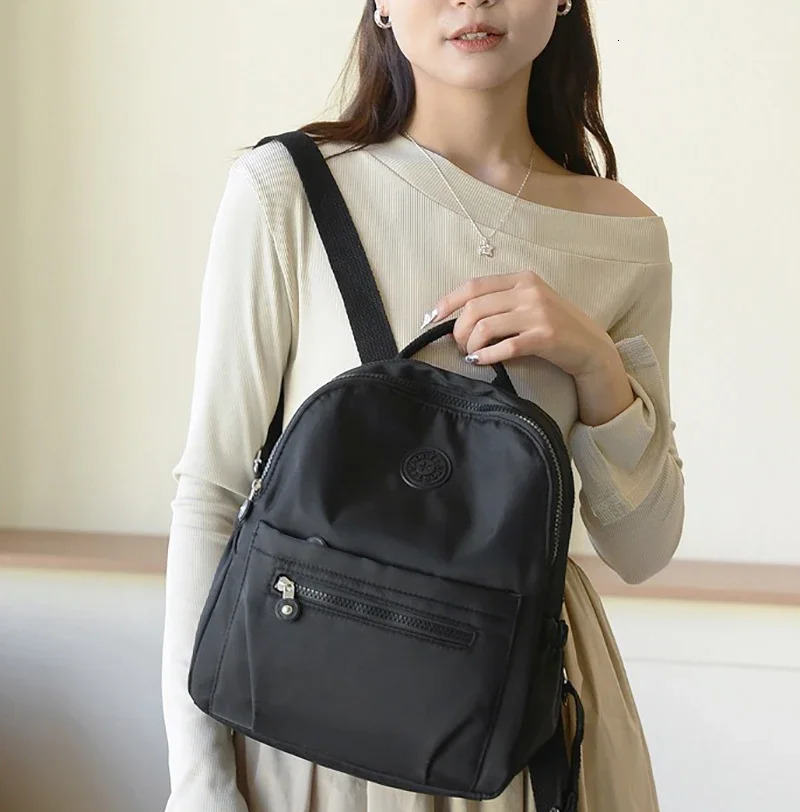 Korean Nylon Backpack Women Casual Solid Color Small Schoolbag Travel Bag For Teenager Student School Rucksack Mommy Bag 260228