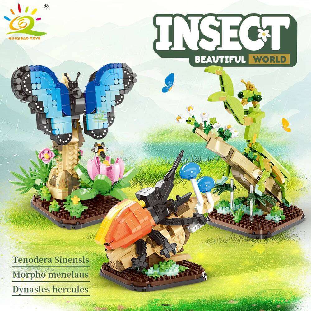 HUIQIBAO Moc Insect Flower Model Building Block Butterfly Plant Decoration City Construction Toy Kids Adult DIY Romantic Gift Z260306