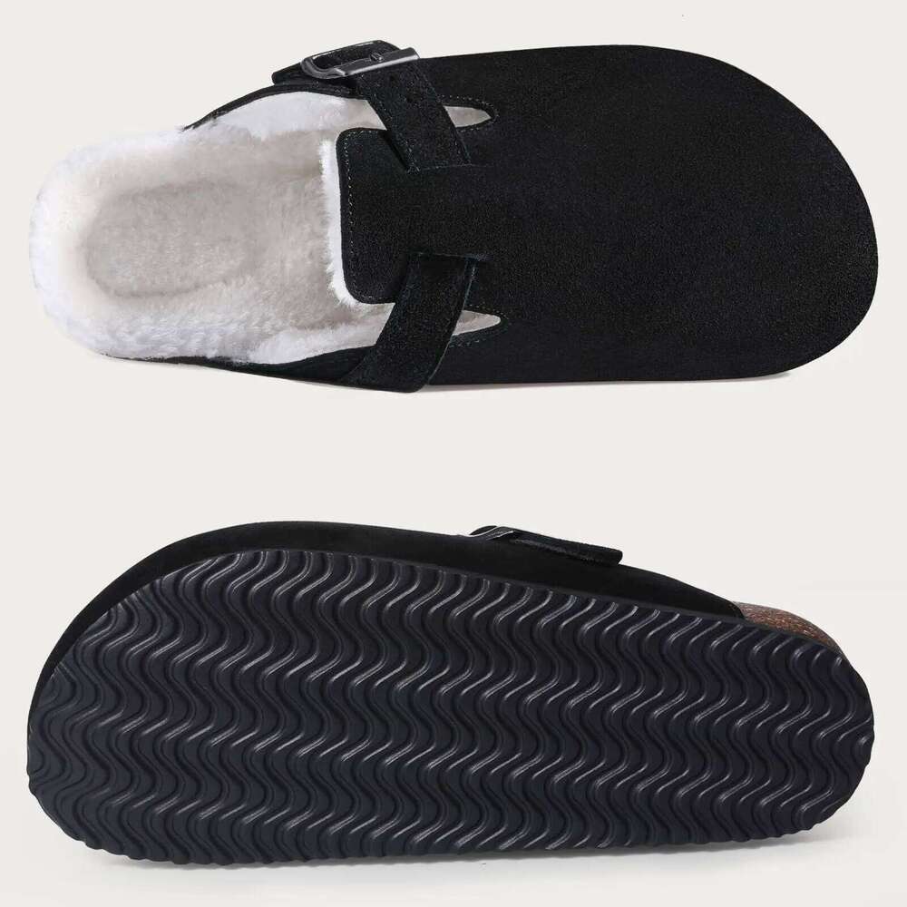 Litfun 2024 Fur Lined Clogs For Women Men Winter Fuzzy Slippers Warm Furry Suede Mules Cozy House Cork Shoes With Arch Support