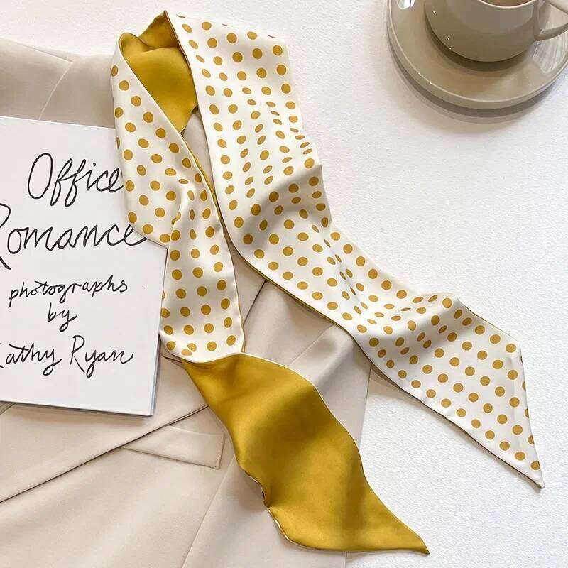 Yellow pastel color multifunctional decoration small silk scarf, women's French hair collar scarf bag accessories 26Y0306