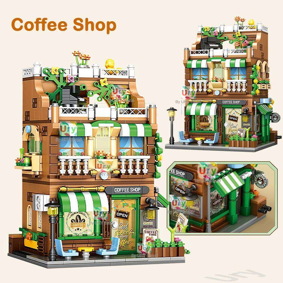 City Street View Modular Mall Supermarket Hotel Burger Coffee Shop Retro Flower House MOC Architecture Building Blocks for Kids Z260305