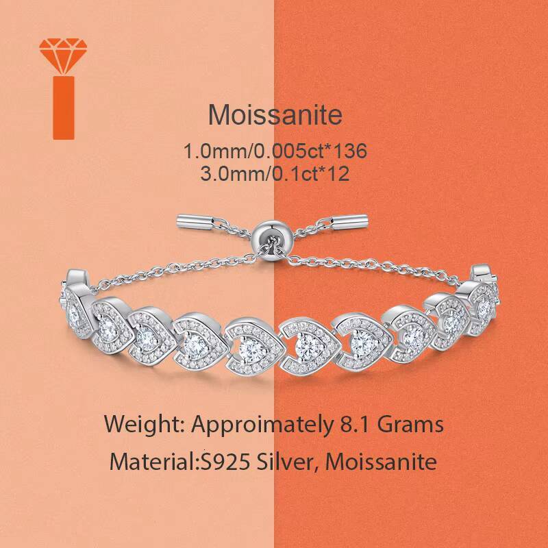 GRA-Certified S925 Silver Moissanite Bracelet Hot-Selling Full Sparkle Adjustable Fashion Jewelry Elegant Statement Bracelet