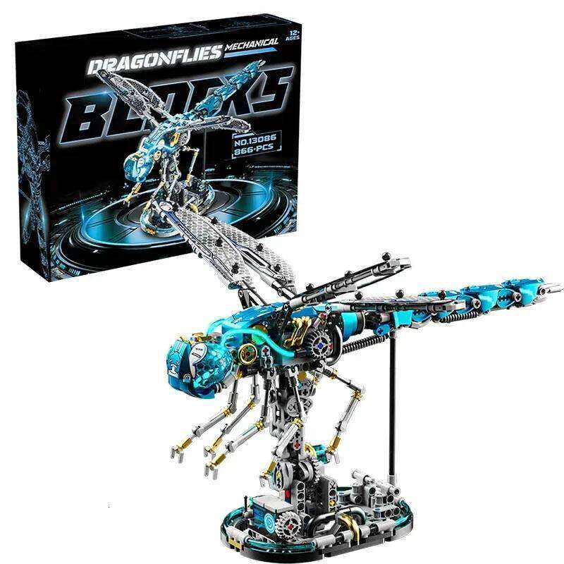 866PCS Mechanical Dragonfly Building Blocks Insect Series Model Bricks With Light Desktop Ornaments Kids DIY Toys Holiday Gifts Z260305