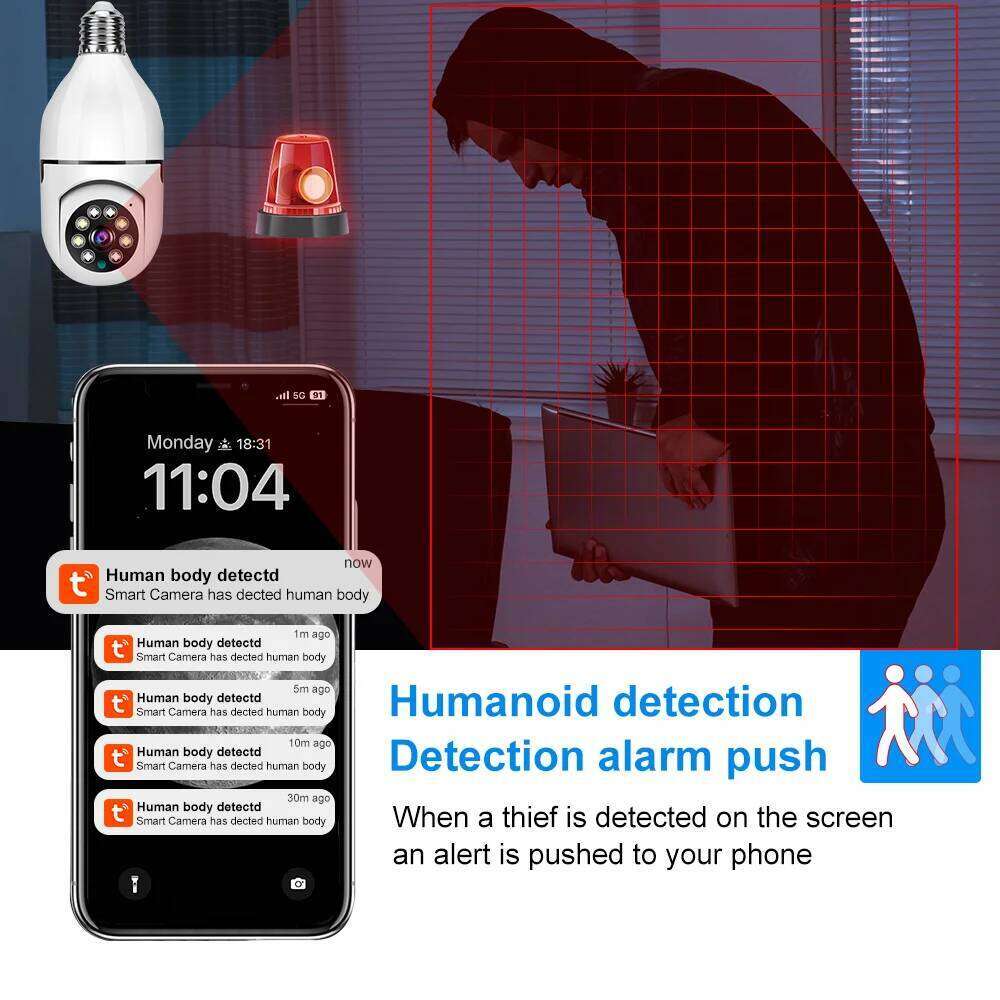 Tuya 2.4G/5G Dual-Band Bulb 3MP/4MP/5MP WiFi Two Way Voice AI Human Detection Night Vision E27 Camera Surveilance Cam 26W0306