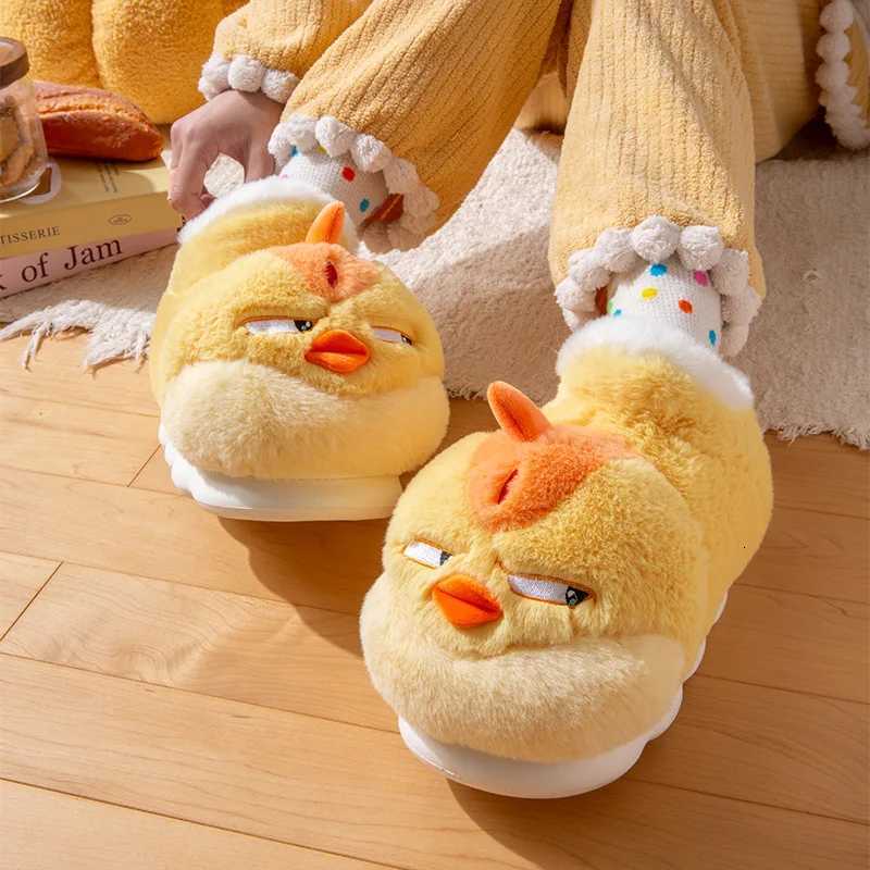 New Cute Cartoon Indoor Slippers For Women Men Funny Yellow Chicken Winter Warm Fluffy Shoes Couples Home Floor Snoot Boots S260305246T