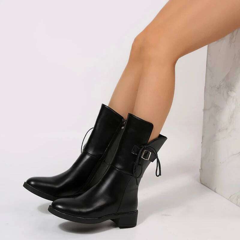 2025 Autumn/Winter New Style Casual Warm Round Head Side Zipper Solid Color Comfortable Women's Fashion Boots