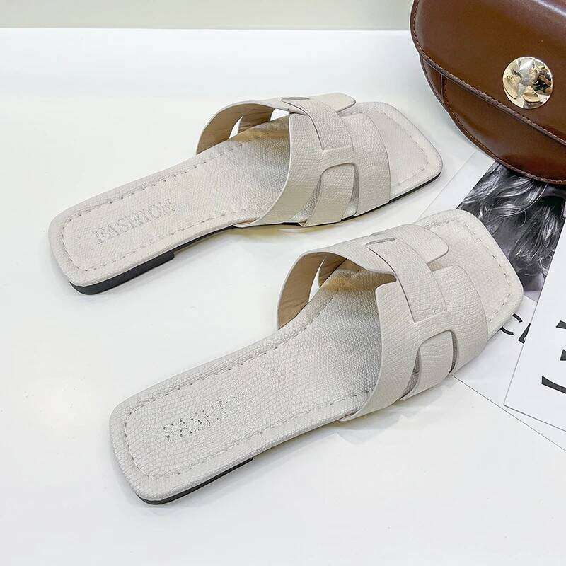 Summer Women's Leather Flat Exposed Heel Beach Shoes Couple's Slip-On Casual Footwear Comfortable Foot Fashion Sandals