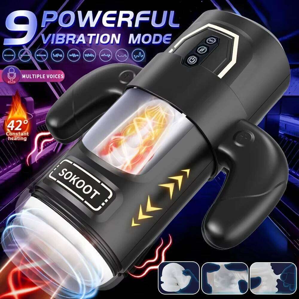 Male Masturbator Cup 6 Thrusting 3 Sucking And 9 Vibration Modes, With heating Pronunciation & Gamepad Sex Toys for Men W260305
