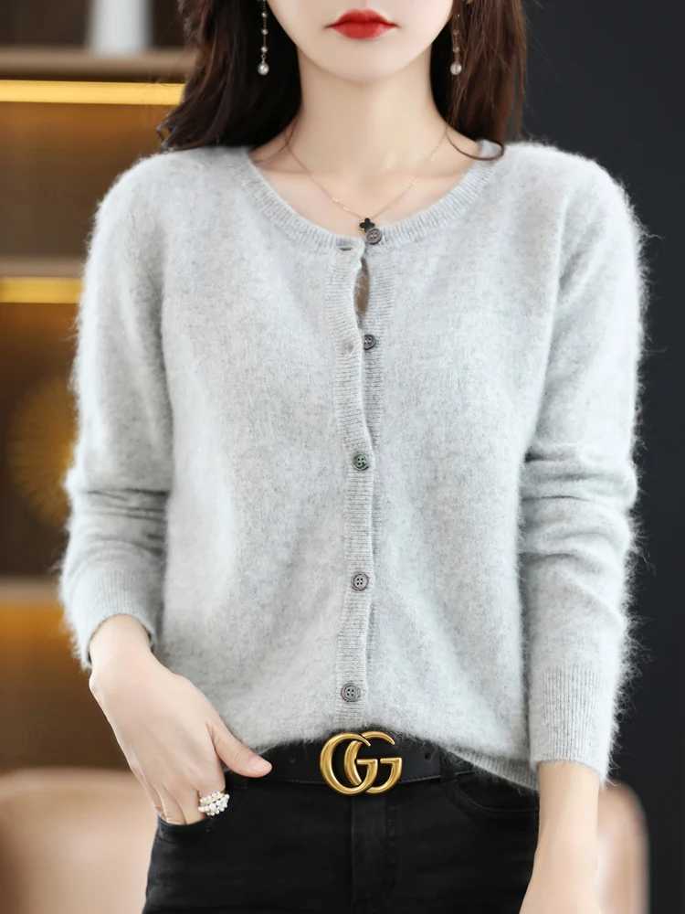 LHZSYY Women Cardigan Super Warm Pure Mink Cashmere Sweaters O-neck Loose Female Sweater Ladies Solid Color Knit Cardigans M260306