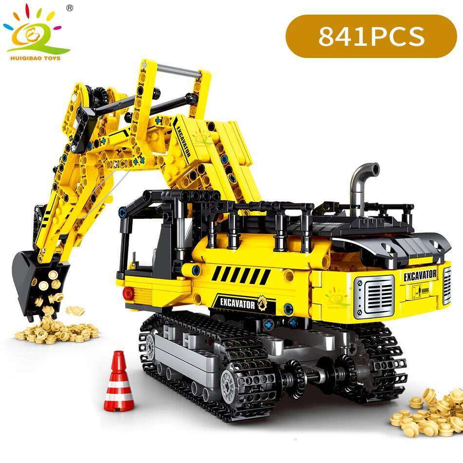 HUIQIBAO 841PCS MOC Engineering Excavator Truck Building Blocks Vehicle Car Bricks City Construction Toys For Children Boys Z260306