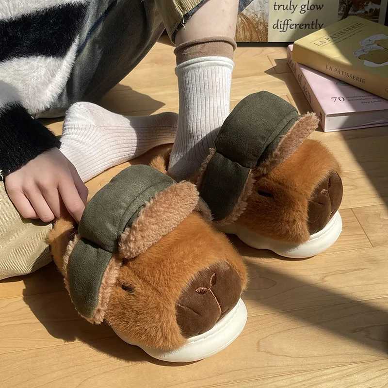 Cute Cartoon Capybara Cotton Slippers For Women Men Spring Winter Shoes Soft Plush Anti-slip Couples Home Floor Fluffy Slipper S260305