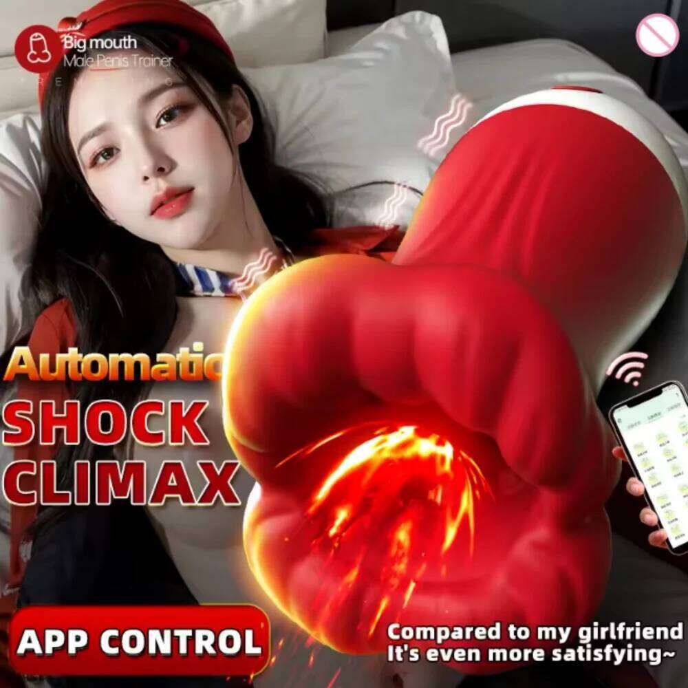 Deep Throat Mannelijke Penis Training Cup Pijpen Vagina Masturbators voor mannen APP Controle Squeeze Trillingen Stimulatie Oral W260305