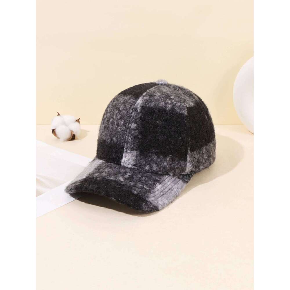 1/2PC Retro Checkered Wool Baseball Hat | Super Soft and Warm Winter Headpiece, Fashionable Street Wear Y260304