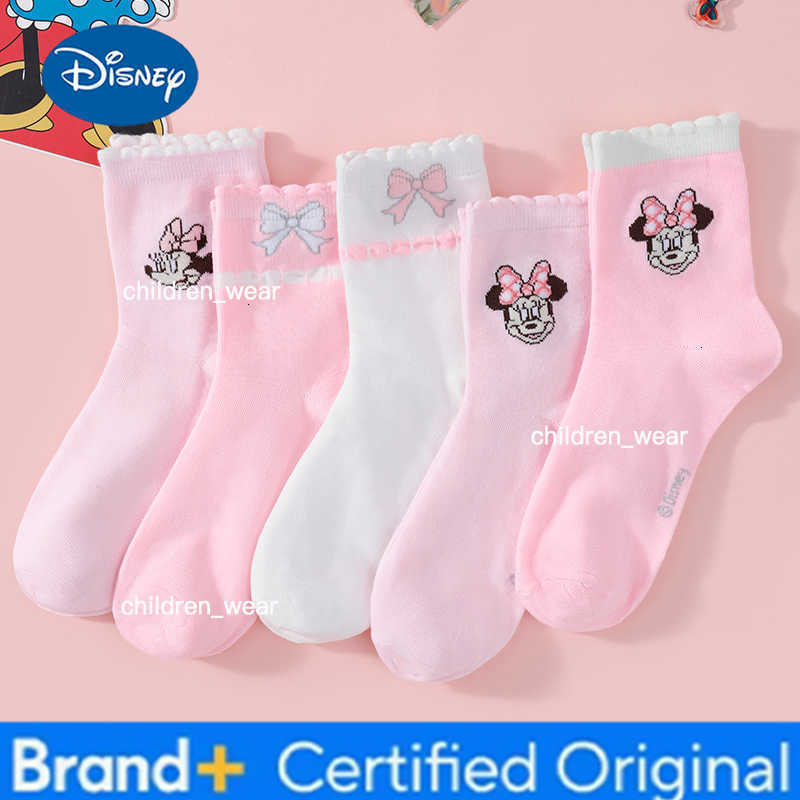 Disney 5 Pairs of New High-Value Sweet Cartoon Anime Womens Mid Tube Socks in Pink and White Personalized College Style Casual Socks H260306