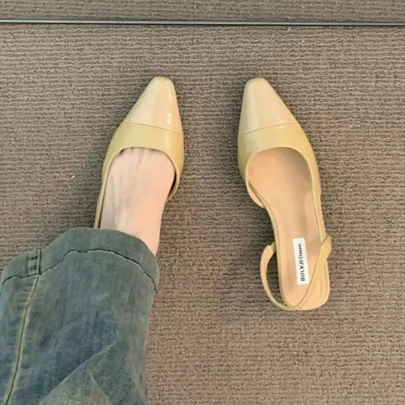 Womens Summer Simple Solid Color Baotou Sandals Casual Versatile Office Sexy Pointed Ladies Low-heeled Shoes Mujer Zapatos 260303