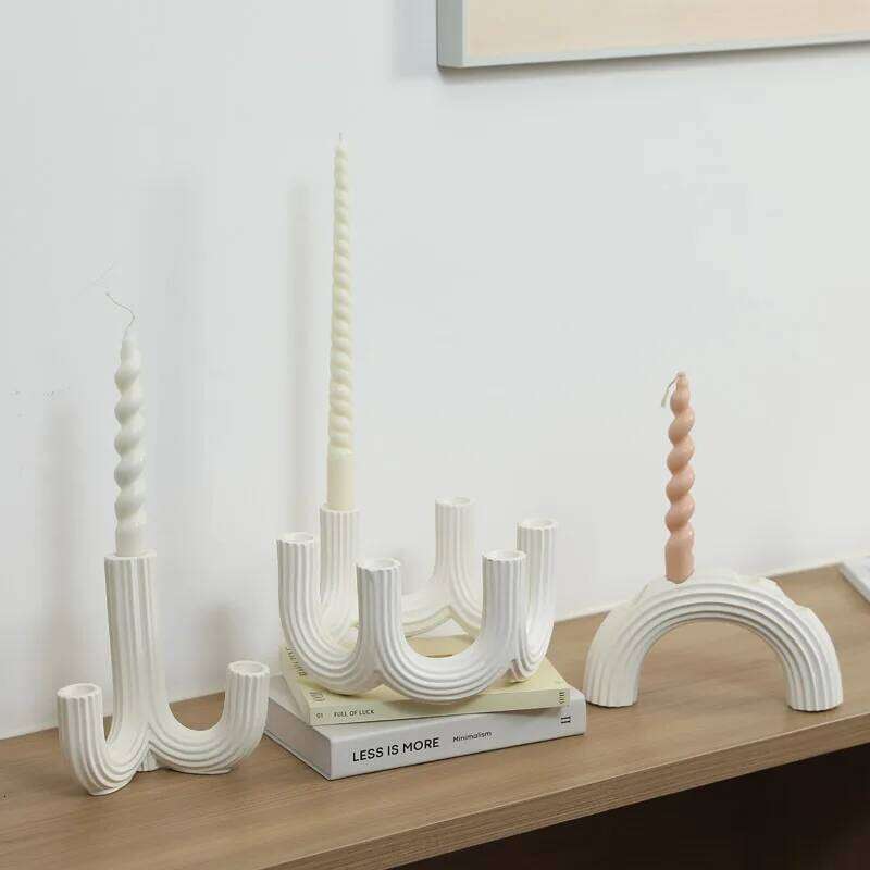 White Candle Holder Candelabrum Candlestick Geometric Fringe Semicircle Ceramic Handicraft Home Decoration Accessories XJ260305