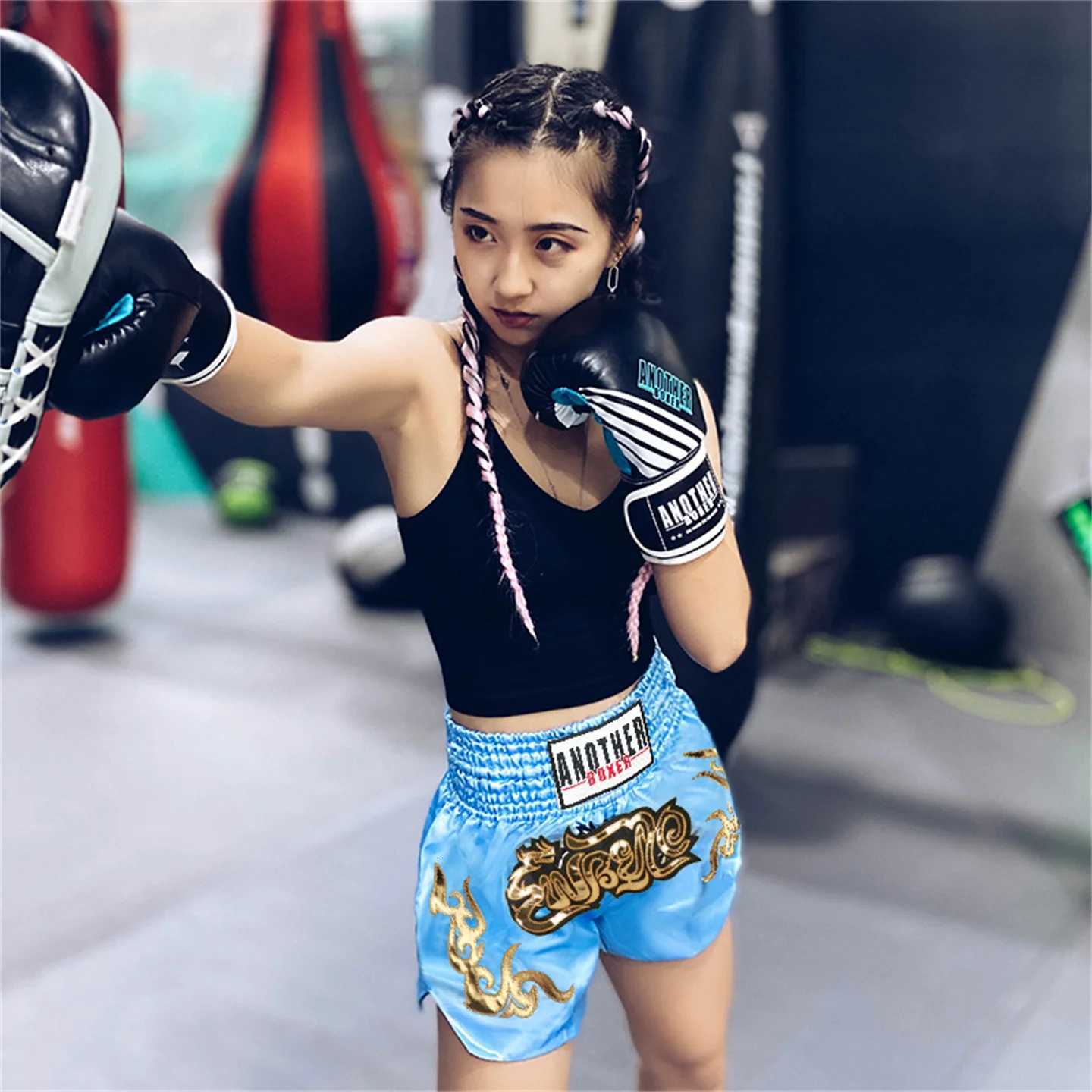 Anotherboxer Muay Thai Shorts Authentic Embroidery Boxing Trunks Adults And Children Free Fighting Sanda Training Half Pants X260306