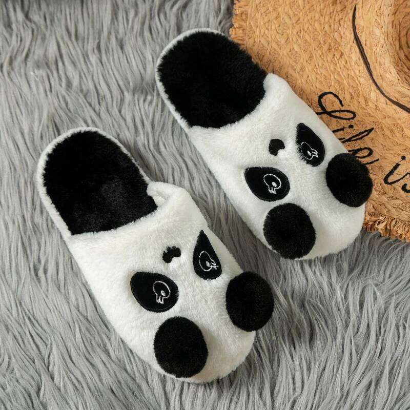 2025 new women's winter cartoon panda plush indoor anti slip warm and comfortable cotton slippers