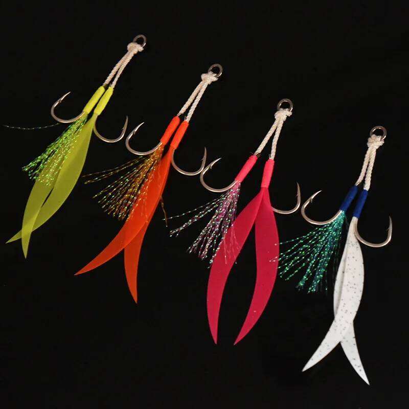 5Pair Metal Jig Tail Assist 10-20# With PE Line Feather Solid Ring Jigging Fishhook for 20-150g Lure Fishing Hooks S260305