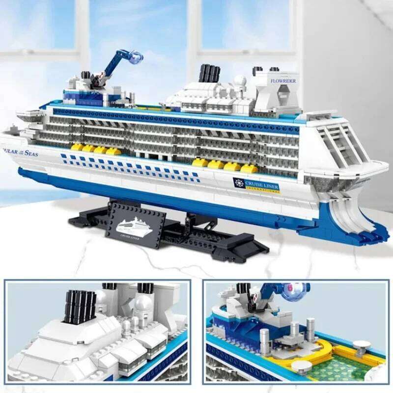 2428PCS Luxury Sea Cruise Liner Building Blocks Ocean Going Ship Model Bricks With Display Stand Kids Toy Holiday Gifts Z260305