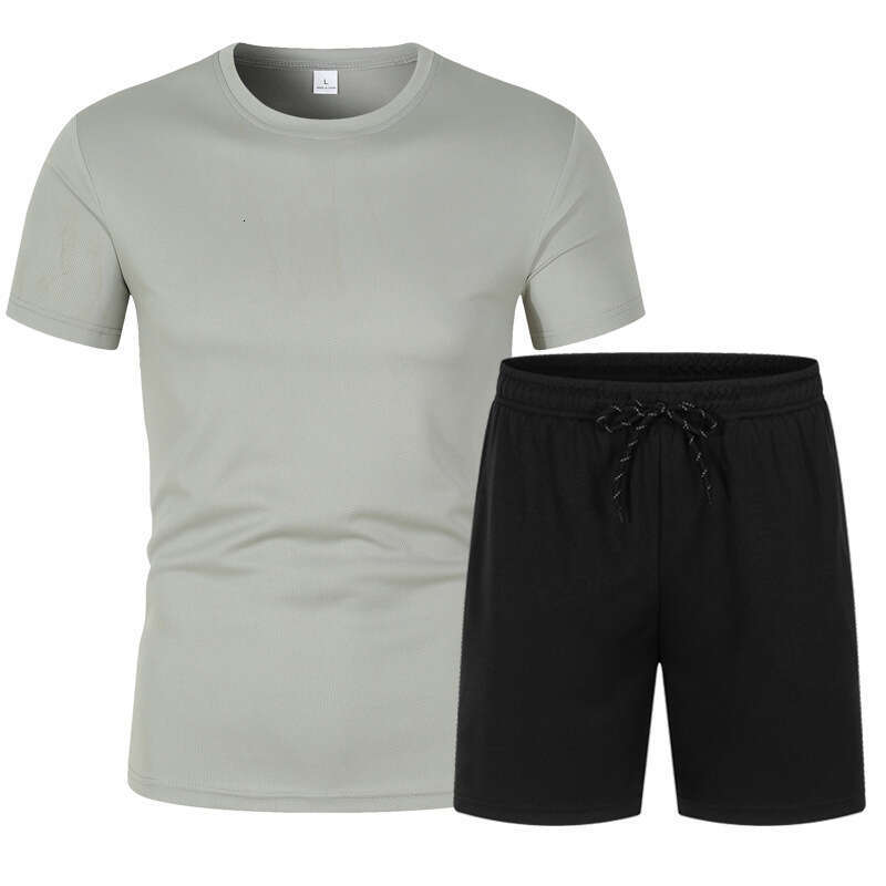 Summer Trendy Cross-Border Ready-to-Ship Casual Short-Sleeve Round-Neck T-Shirt + Mesh Shorts Sports Set
