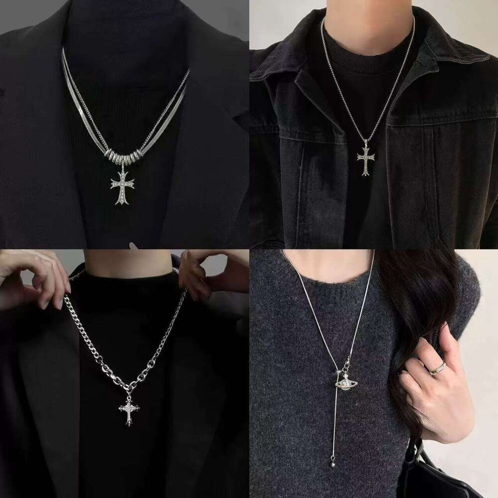 European and American style light luxury niche design double-layered cross necklace for women, sweater chain, high-end accessory, versatile