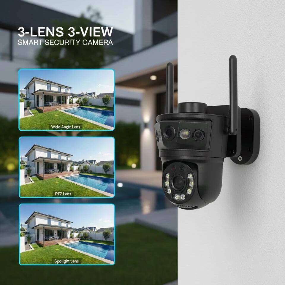 6K 12MP WIFI PTZ IP Three Lens Outdoor Waterporof Auto Tracking Wireless CCTV Security Surveillance Camera Two-Way Audio 26W0306