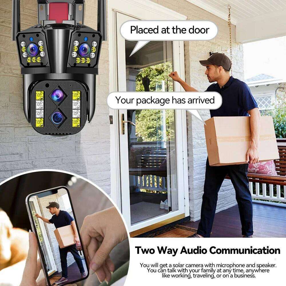 8K WIFI IP 16MP HD Outdoor 10X Optical Zoom Automatic Tracking PTZ Four Lens Three Screen Waterproof Security Camera CCTV 26W0306