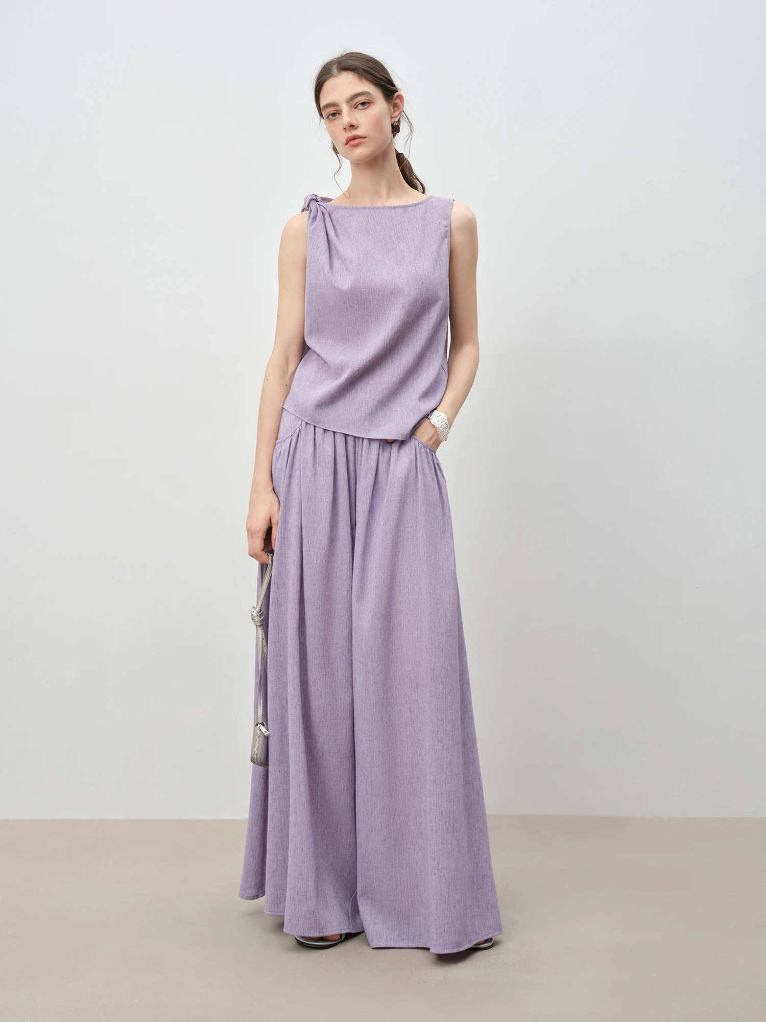 ZIQIAO Summer Womens Sleeveless Linen Set - Breathable Wide-Leg Styling Relaxed Elegance Women Pants Set 25ZQ92104 260304