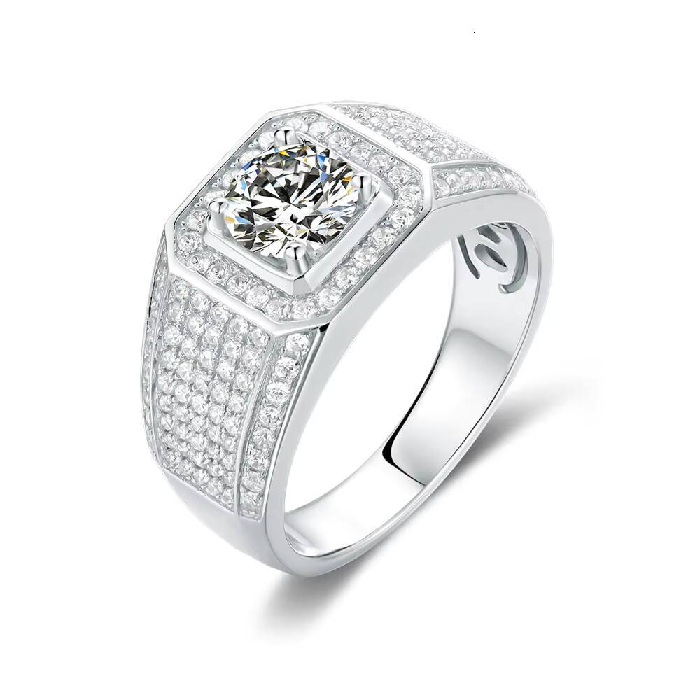 High Quality 925 Sterling Silver Band Mens Luxury 1Carat Moissanite Ring Mens for YiLun Manufacturer