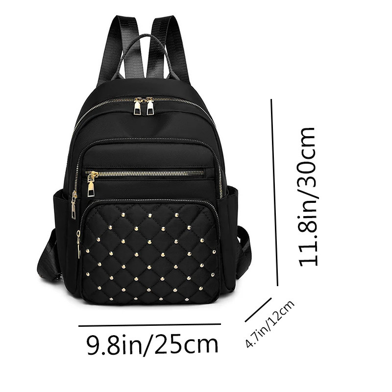 Diamond check embroidered thread riveted backpack womens fashion travel bag casual all-match womens backpack260228