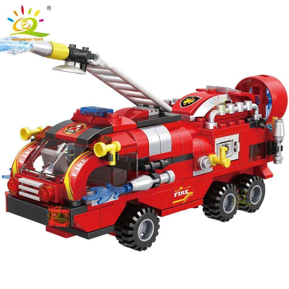 HUIQIBAO 387pcs 6in1 Fire Fighting Trucks Building Blocks City Rescue Helicopter Bricks 6 Fireman Toys For Children Kids Gift Z260306