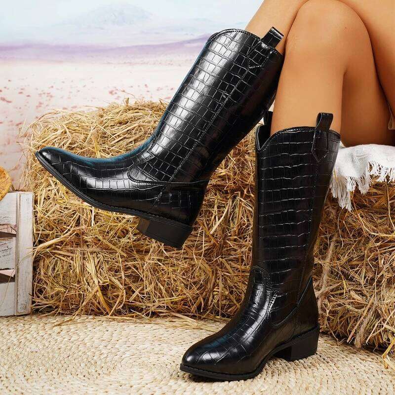 2025 Autumn/Winter New Wide Leg Boots, Women's Thick Heel Knee length Fashion Boots