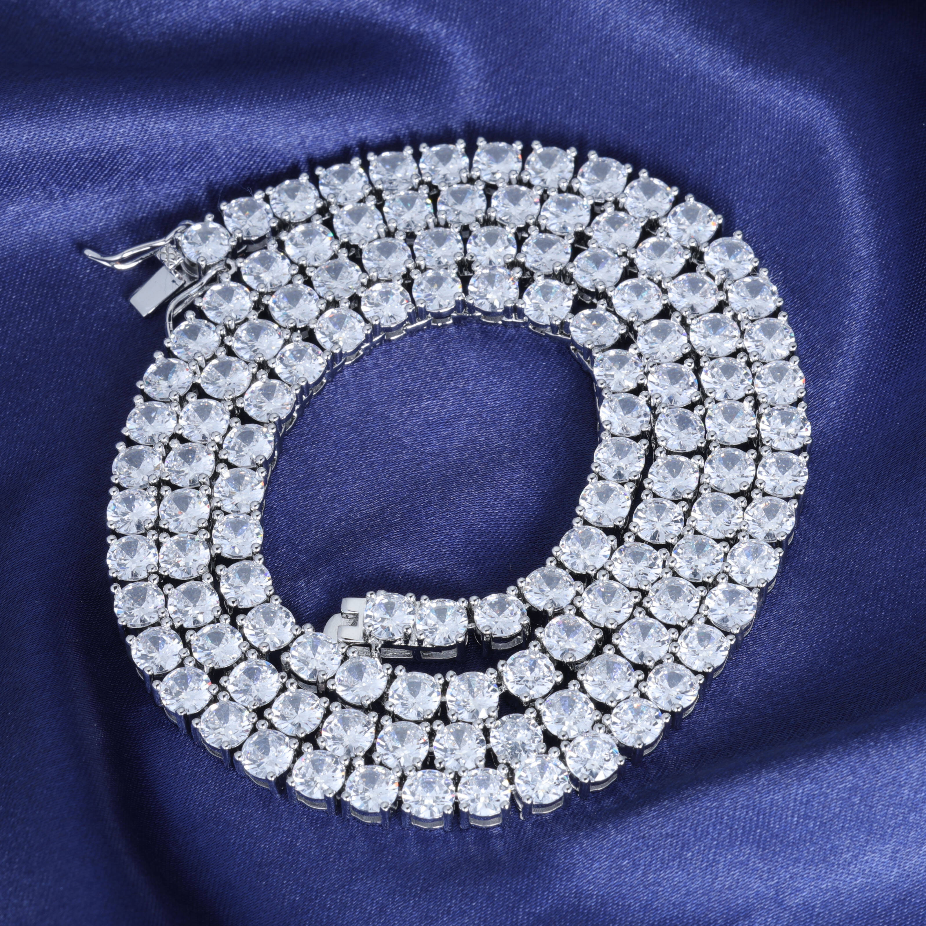 NUOYA High Quality Hiphop Jewelry 2mm 3mm 4mm 5mm VVS Moissanite Diamond Silver Plated Brass Tennis Chain Necklace for Men Women