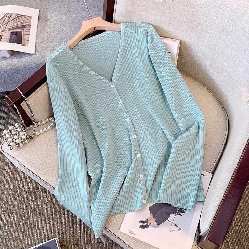 Plus size knitted cardigan V-neck long sleeved T-shirt thin coat autumn top 9175 M260306