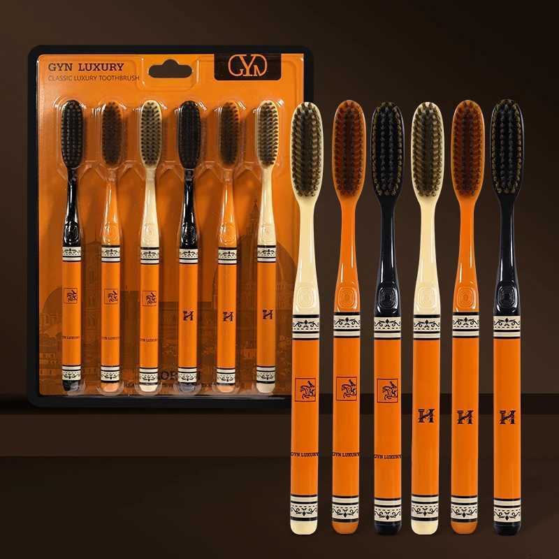 This 6-piece set of GYN Classic Knight Orange toothbrushes features soft bristles making it an essential travel and household item.T260306