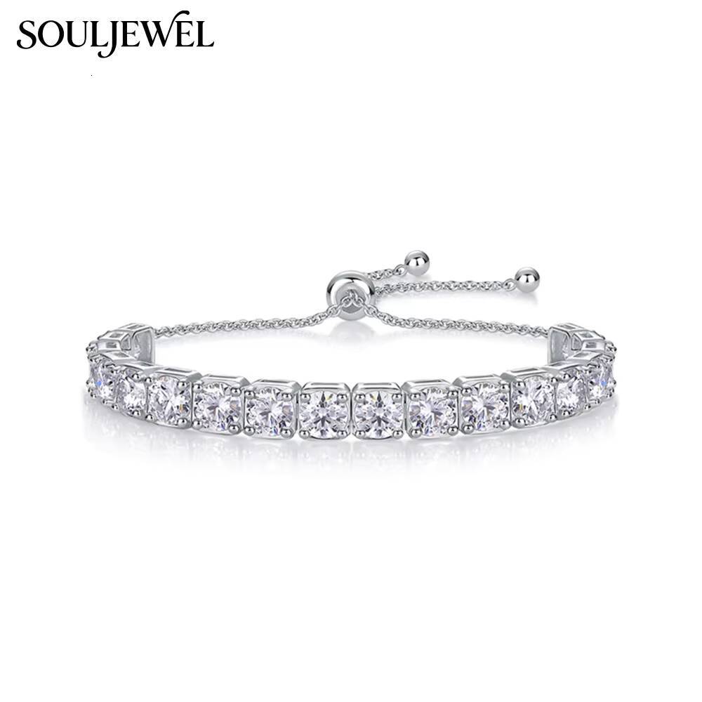 S925 Sterling Silver Rhodium Plated GRA Certified Moissanite Tennis Bracelet Cut Adjustable Slider Design Luxury Daily Wear