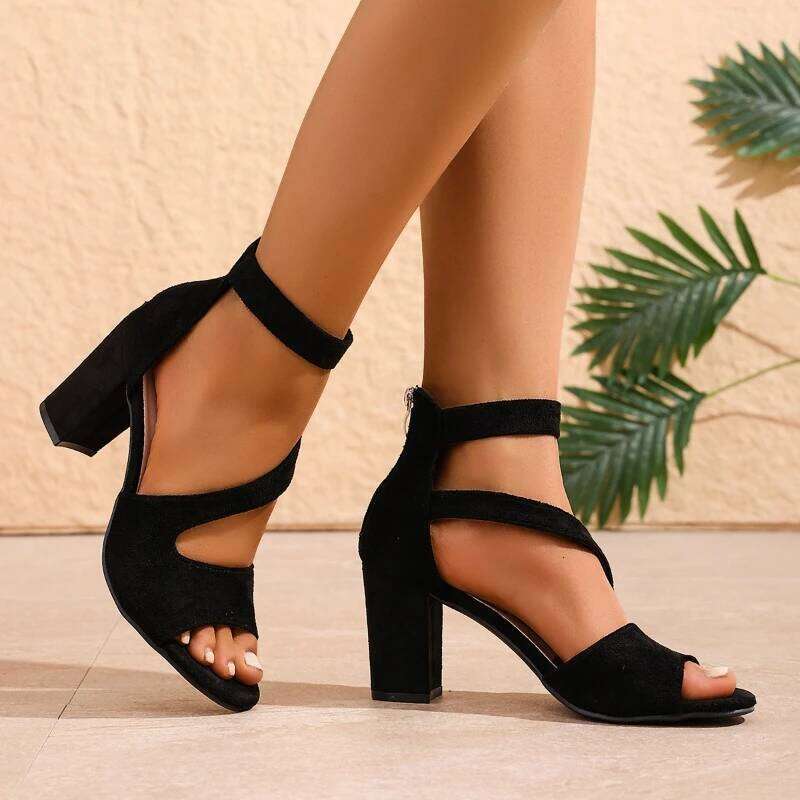 Summer 2025 Women's Roman Style High Heel Fashion Casual Solid Color Sandals