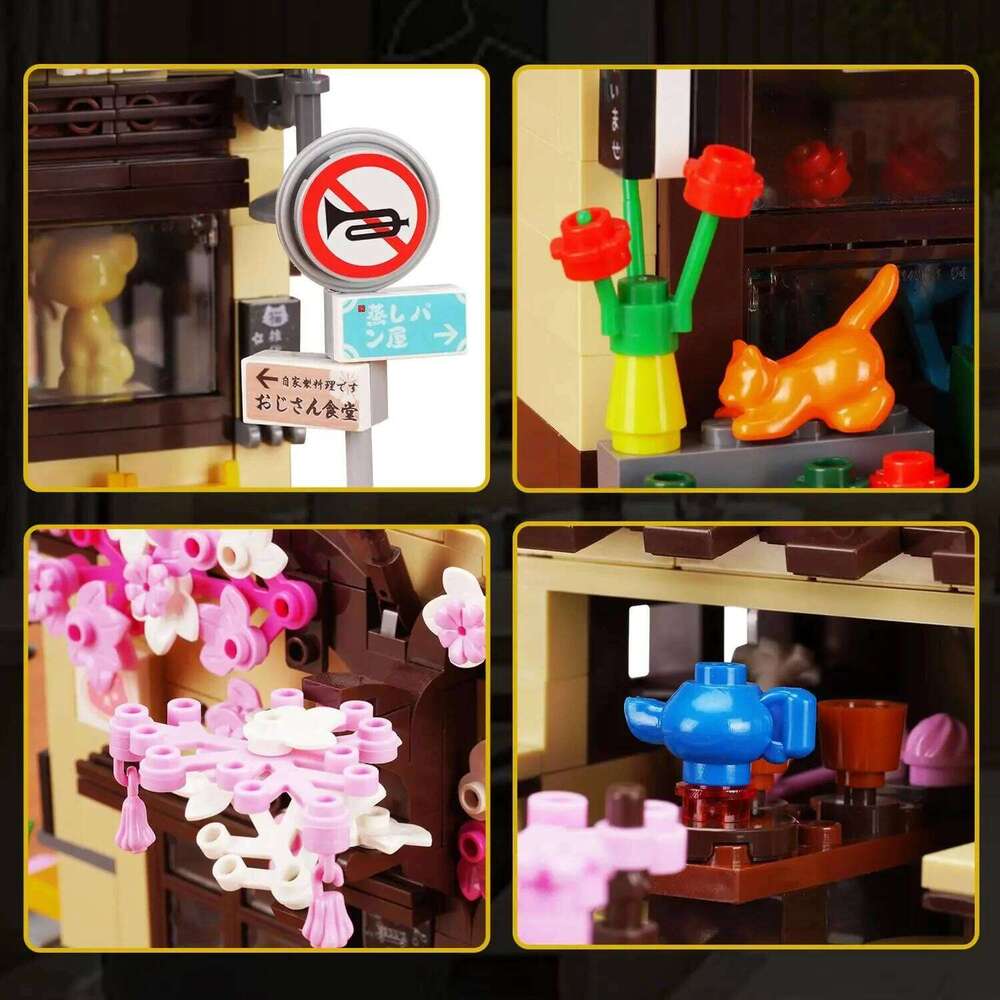 921PCS Cat Grocery Store Building Blocks Creative City Street Scene MOC Model Bricks Set With Lights Kids Educational Toys Gifts Z260305