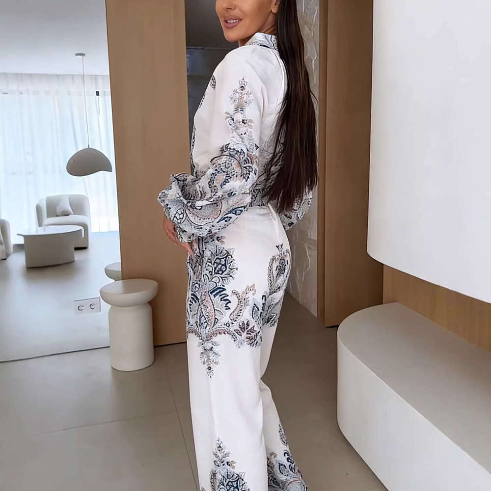 Women's Paisley Print 2 Piece Set Long Sleeve Blouse and Pants Casual Business Workwear Matching Outfit - view 6
