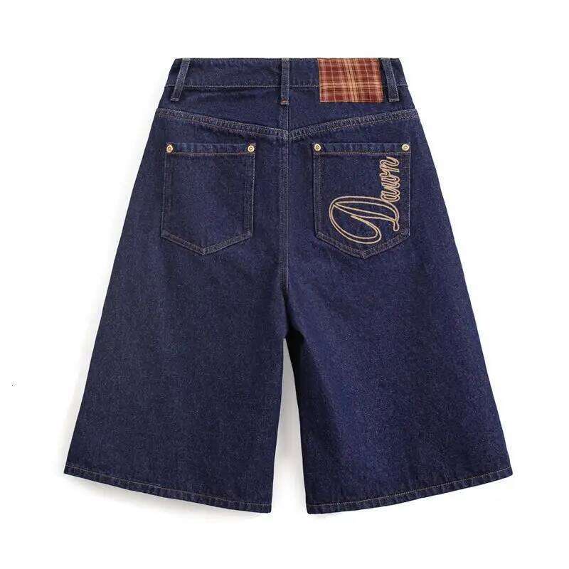 Maden New Vintage Navy Heavyweight Denim Shorts Women's Summer Embroidered Pants With YKK Zipper Wide Leg Straight Casual Jeans Mdng260306