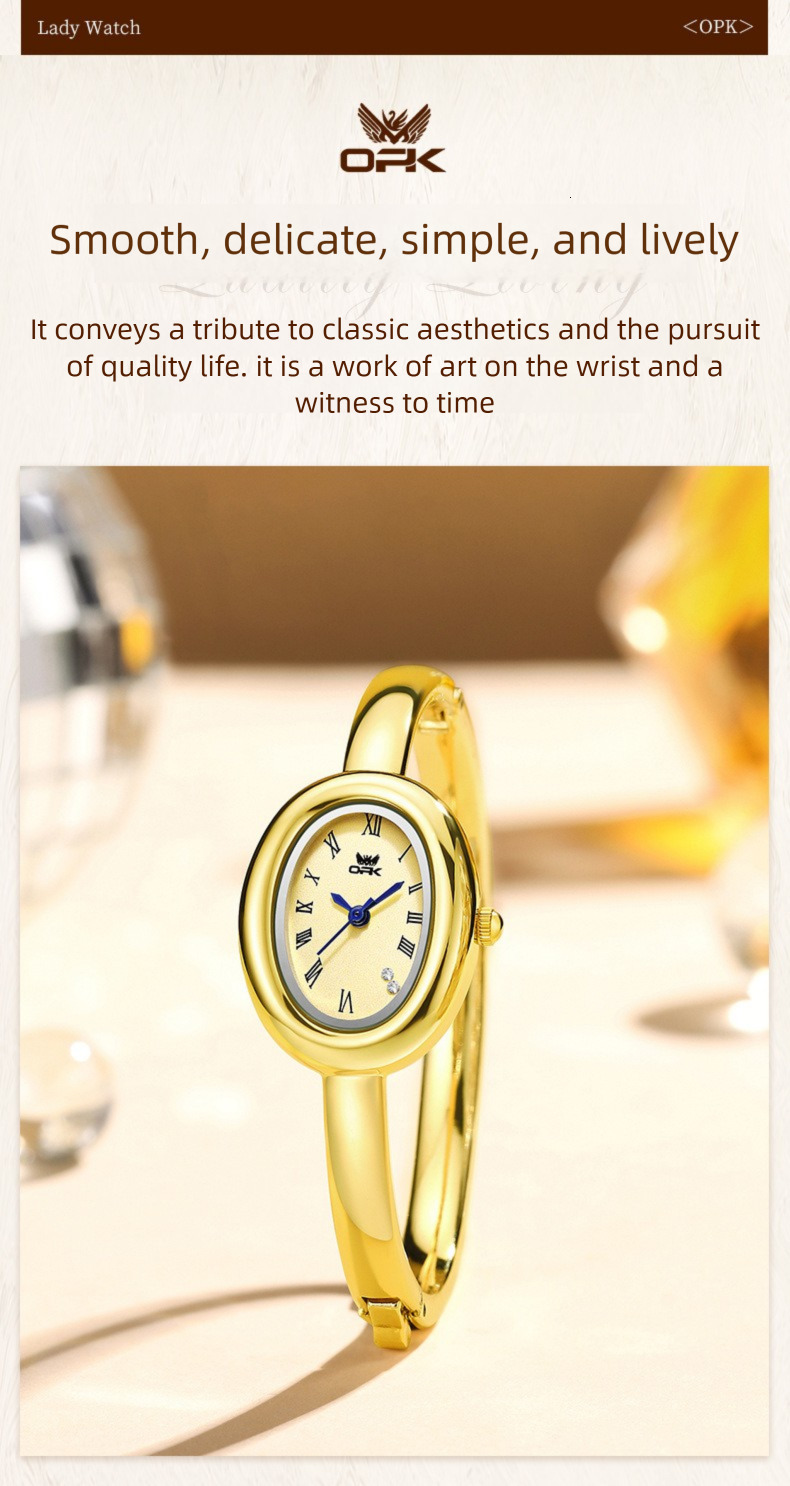 New OPK brand watches popular in Europe and America, fashionable small dials, niche, light luxury, Roman numerals, oval shaped women's quartz wat