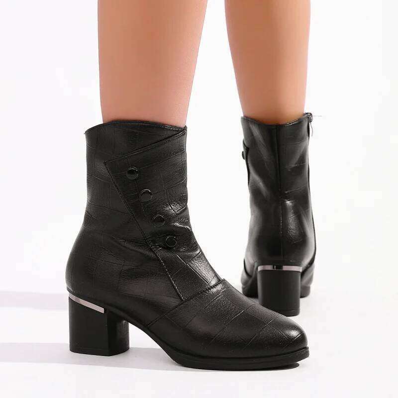 Women Fashion Ankle Boots Female New Pointed Square Heels Black Retro Dress Party Ladies Autumn Winter ShortBoots