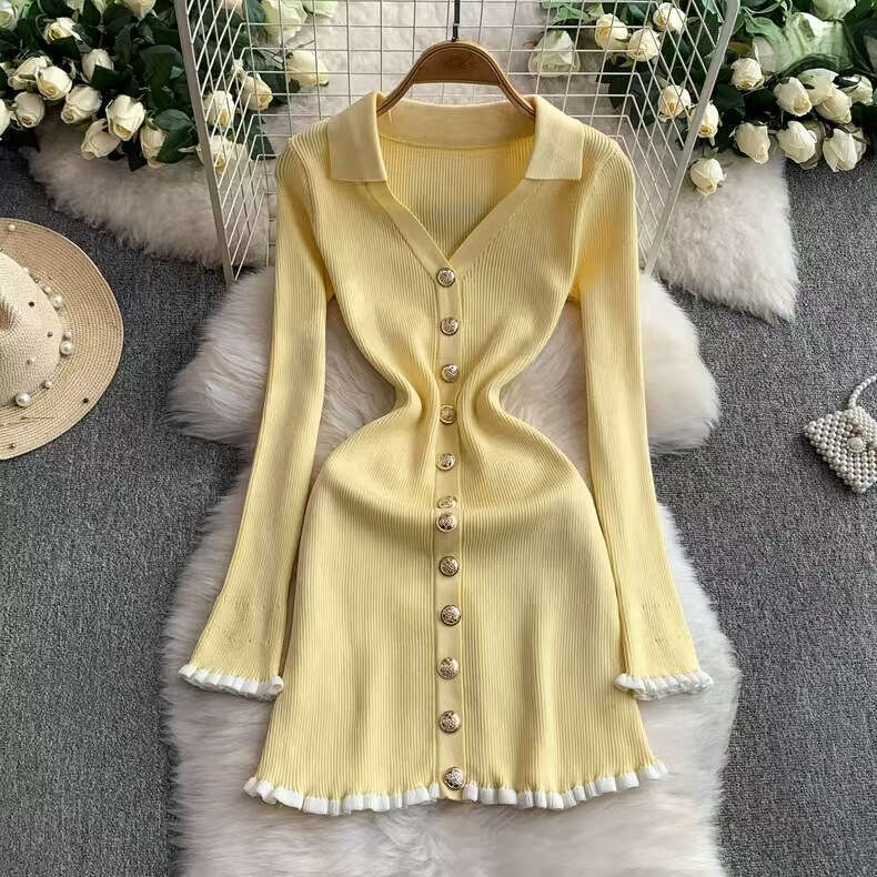 2026 Designer Retro Long Sleeve - Autumn/Winter Fashion French Knitted Mini Dress